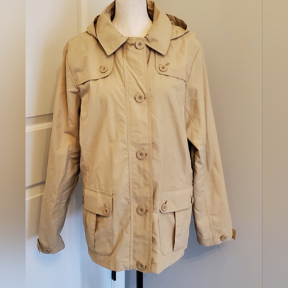 NWOT Womens Lands End Khaki Tan Hooded Rain Jacket Coat Sz. S 6/8